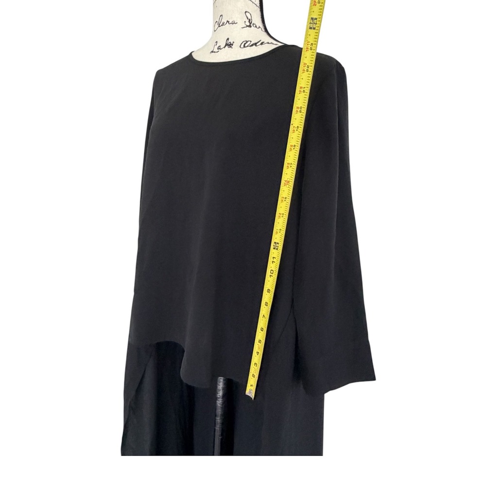 Riva Black High Low Asymmetrical Tunic Top Long Sleeve Size L Dark Academia - Picture 3 of 12